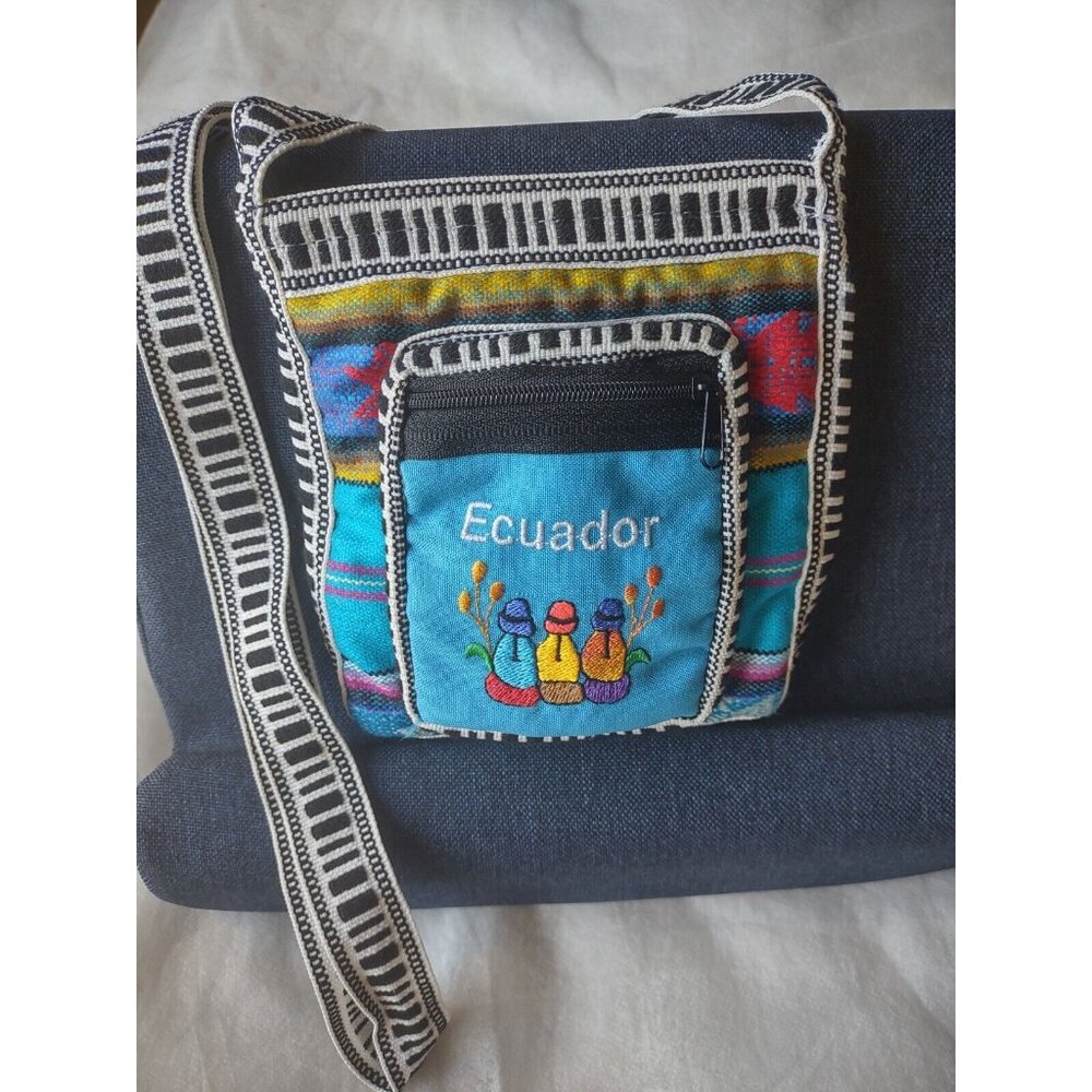 ECUADOR HAND CRAFTED BOHO CROSS BODY BAG Small Lovely Woven 5"x6" LONG STRAP EXC - Picture 7 of 7